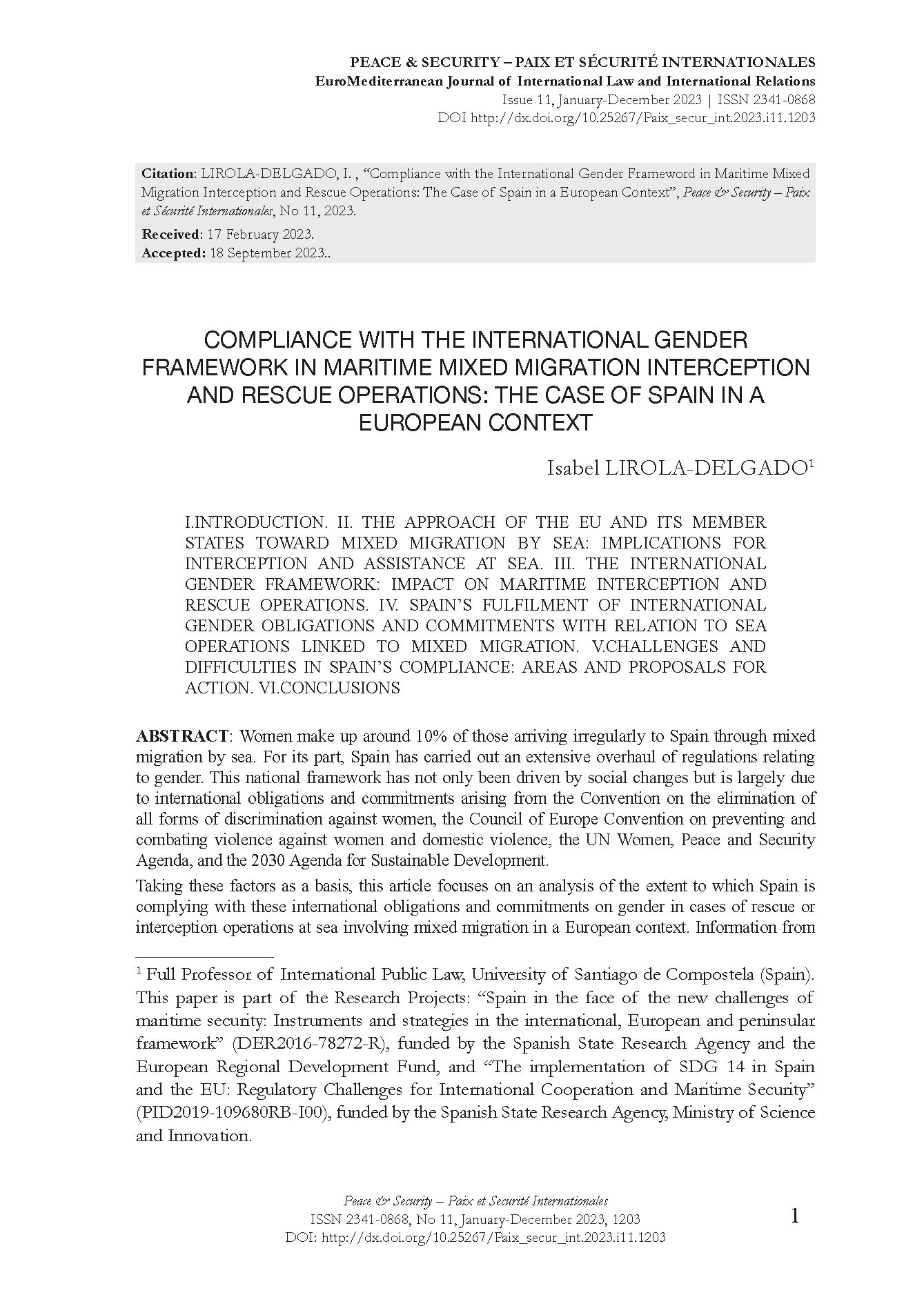 Compliance with the International Gender Framework in Maritime Mixed Migration Interception and Rescue Operations: The Case of Spain in a European Context