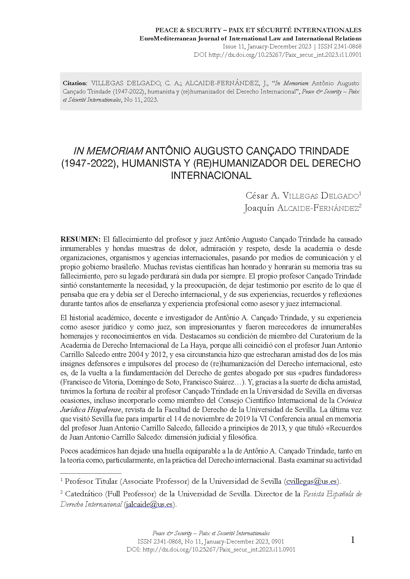 In Memoriam Antônio Augusto Cançado Trindade (1947-2022), humanista y (re)humanizador del Derecho Internacional