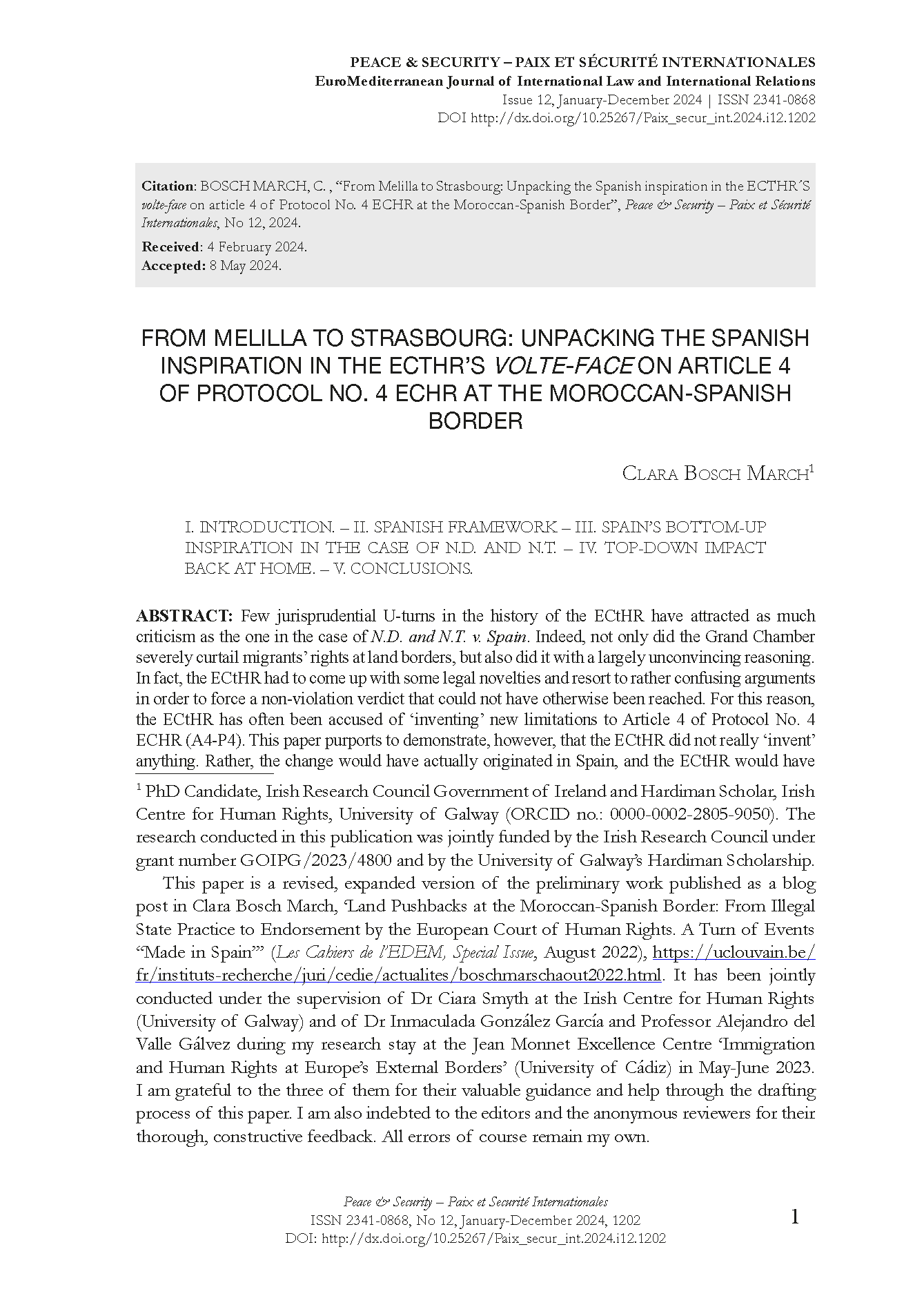 From Melilla to Strasbourg: unpacking the Spanish inspiration in the ECtHR's volte-face on Article 4 of Protocol No. 4 ECHR at the moroccan-spanish border
