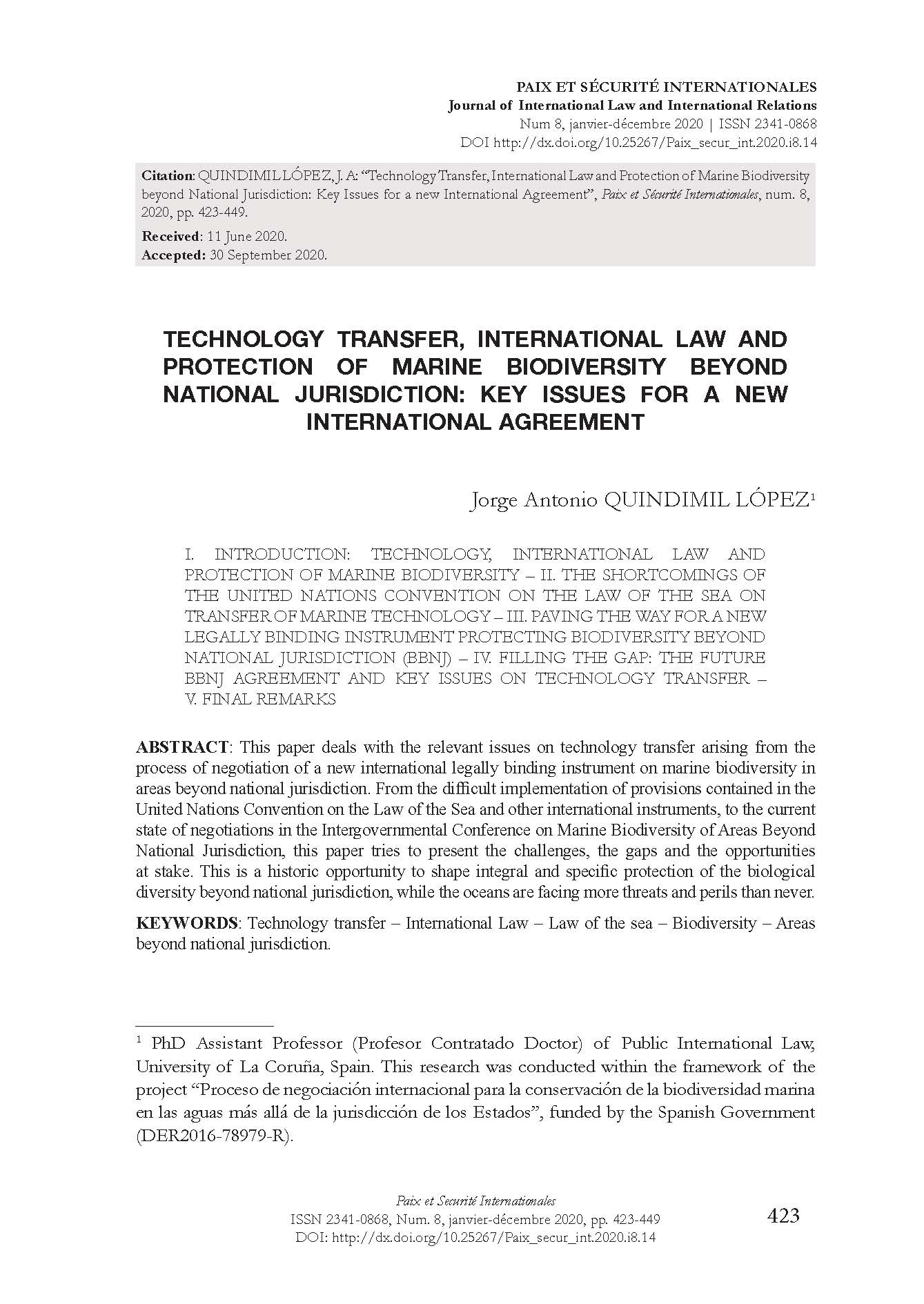 Technology Transfer, International Law And Protection of Marine Biodiversity Beyond National Jurisdiction: Key Issues for a New International Agreement