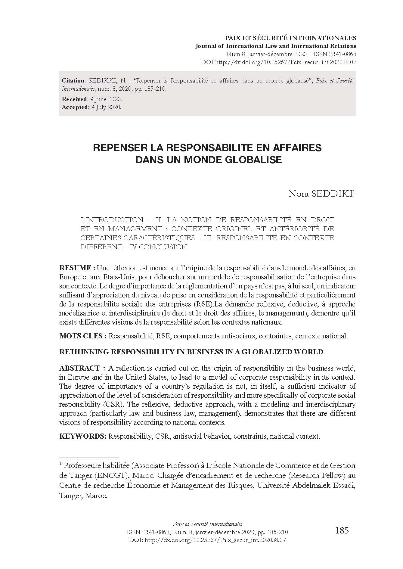 Répenser la responsabilitè en affaires dans un monde globalisé