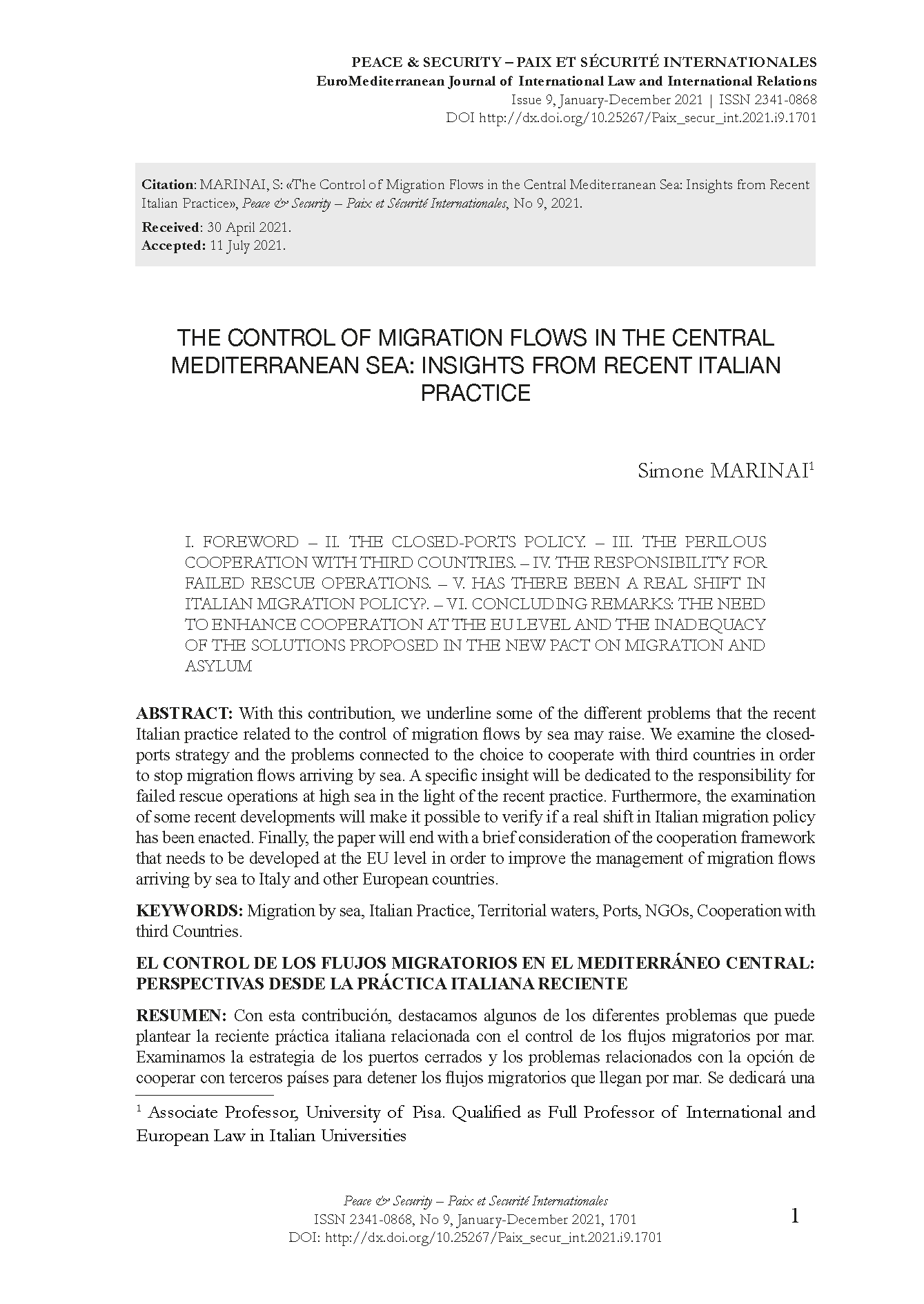 The Control of Migration Flows in the Central Mediterranean Sea: Insights from Recent Italian Practice