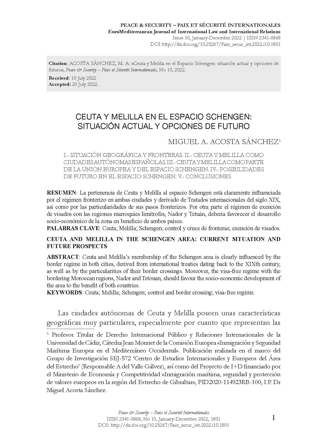 Ceuta y Melilla en el Espacio Schengen: situación actual y opciones de futuro