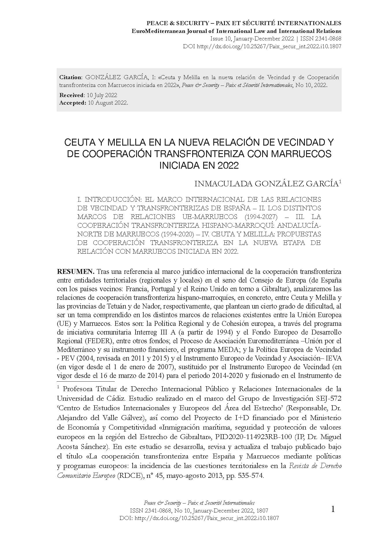 Ceuta y Melilla en la nueva relación de Vecindad y de Cooperación transfronteriza con Marruecos iniciada en 2022